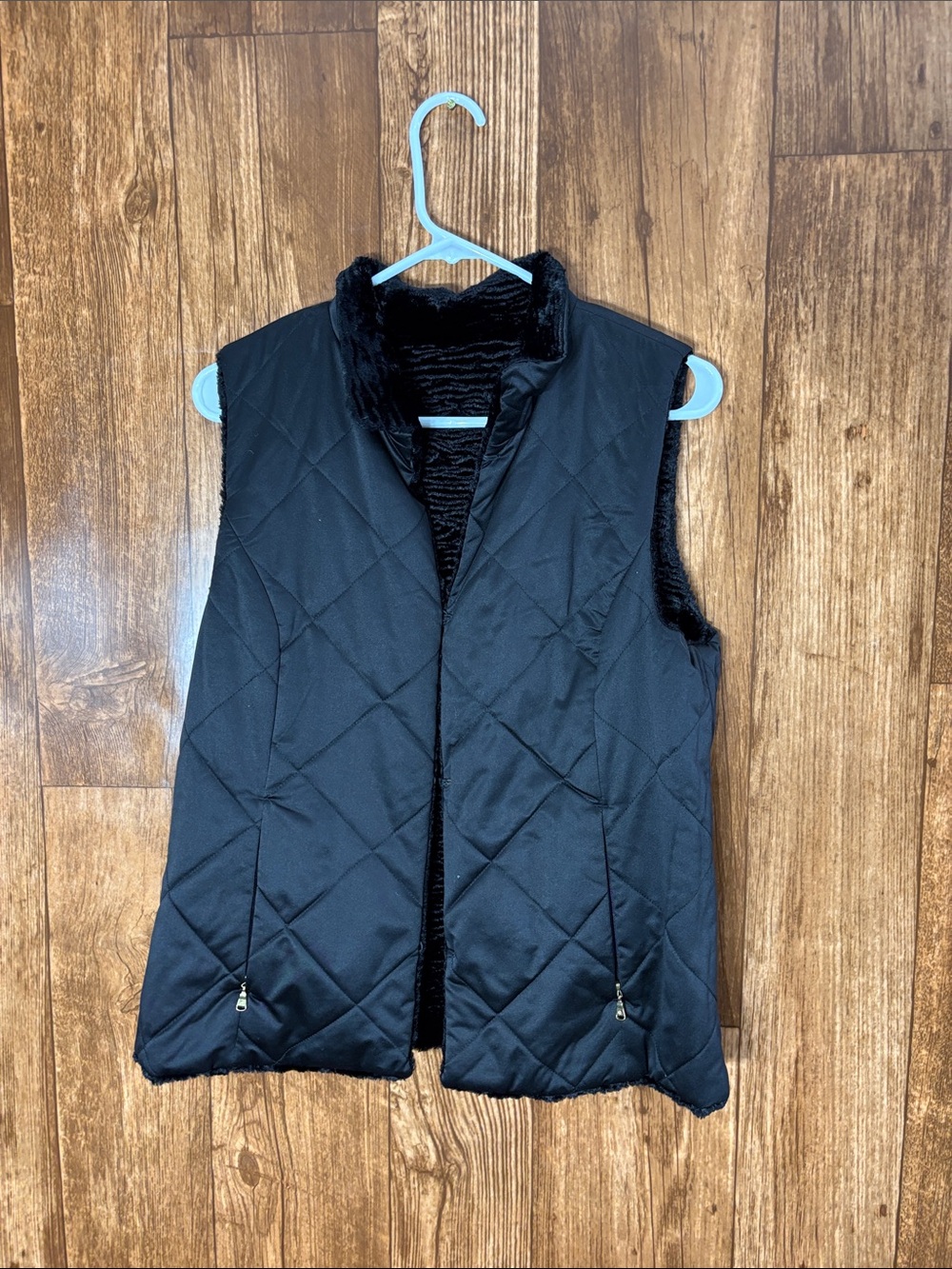 RLL Women's Quilted Faux-Fur Lined Black Vest